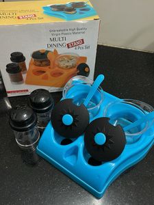 Retro Blue Salt &amp; Pepper Set with Condiment Jars