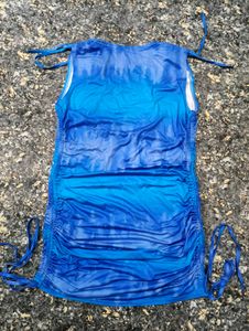 Blue Tie-Dye Ruched Mini Dress