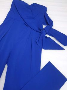 Royal Blue Strapless Tie-Waist Jumpsuit