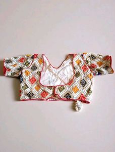 White Base Colourful Ghagra Blouse Set