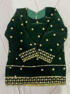 Green Velvet Kurta Set