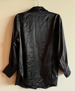 Black Satin Shirt with Purple Detailing
