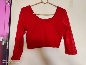 Red Lace Sleeve Blouse