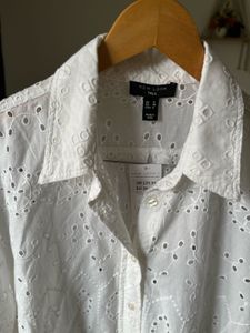 NEW LOOK WHITE COTTON LACE CUTOUT SHIRT