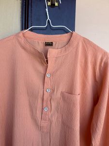 Peach Cotton Kurta - Long Sleeves