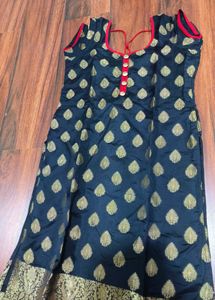 Womens Straight Kurta Banarasi Silk