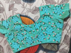 Embroidered Teal Saree Blouse