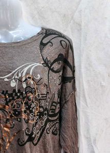 Brown Printed Long Sleeve Top