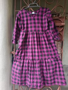 Beautiful Purple And Black Checked Cotton Dress