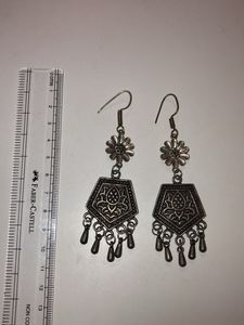 Silver Oxidised Indo Western Dangling Earrings