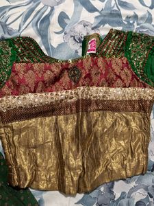 Green &amp; Gold Indian Lehenga Choli Set