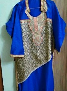 zari and kunden work cotton Elegant Blue &amp; Gold Sa