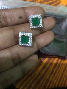 Green Emeralds With Diamond Studs ..
