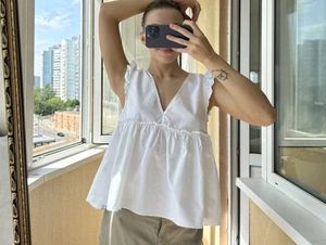 ZARA  Blouse White V-Neck Top