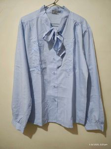 Vintage Blue Bow Blouse (36-38)