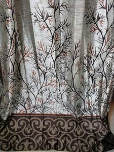 Elegant Brown &amp; Silver Floral 7 Feet Curtain