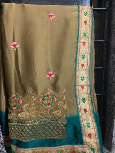 Golden Flower Work Saree