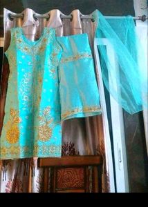 4 colour available Sky Blue Embellished Salwar Sui