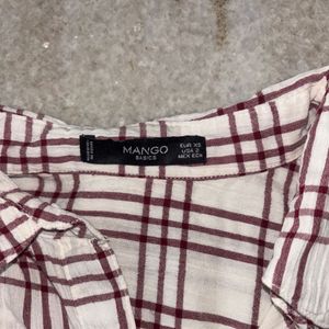 Checked Button-Down Shirt (Maroon on Off-White)