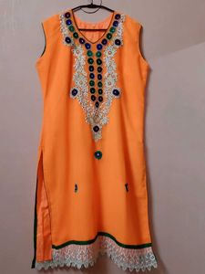 Orange Kurti with Embroidery