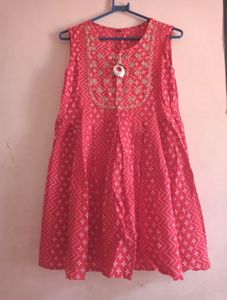 Red Embroidered Sleeveless Dress