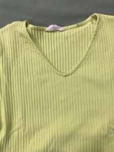 Green Ribbed V-Neck Top