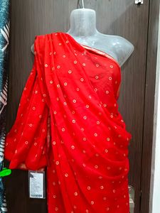 Red Stone Work Saree