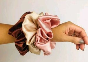 Premium Silk Satin Scrunchies (Pack Of 6 )