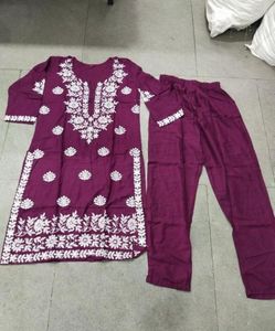 Purple Chikankari kurta and pant set