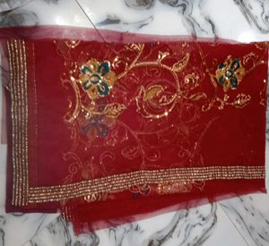 Embroidered Maroon net saree