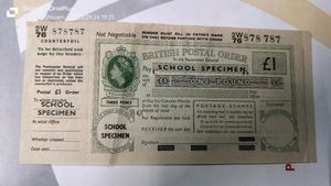 Indian Postal Order British Postal Order Specimen