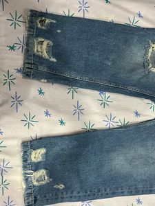 Zara Ripped Denim Jeans With Embroidery