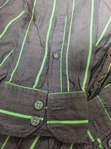 Men Casual Shirt - Green Striped