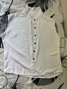 White Sleeveless Button-Down Top
