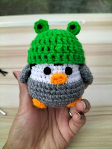 Crochet Penguin with Frog Hat - Adorable Plushie
