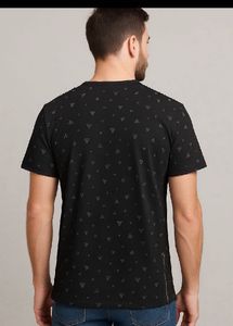 DJ&amp;C Black Geometric Print Casual T-Shirt