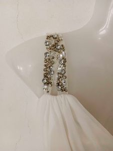 ONE-SHOULDER EMBELLISHED CHIFFON DRESS
