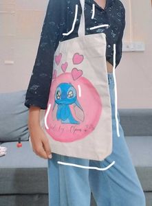 Hand-Painted Stitch Tote Bag