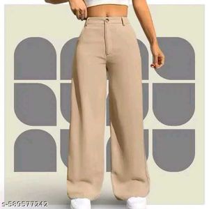 Beige Wide Leg Trousers