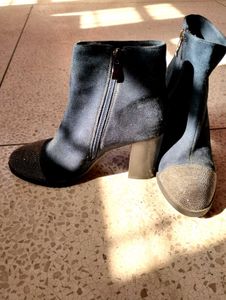 Blue Suede Ankle Boots