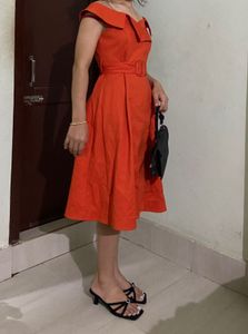 Chic Orange Off-Shoulder Dress