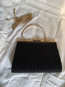 Glittry Black Stylist Cluch With Golden Handle