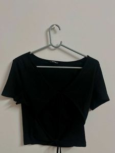 Shein Black Tie-Front Crop Top