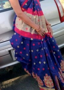 Navy Blue Silk Saree With Blouse