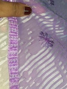 Elegant White &amp; Lilac Saree