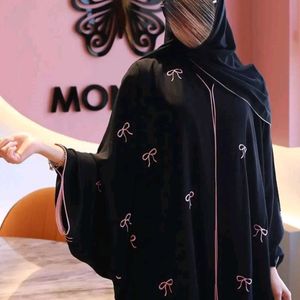 Elegant Black Abaya with Bow Accents