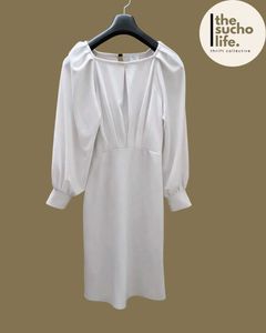 Elegant White Puff Sleeve Dress for Women