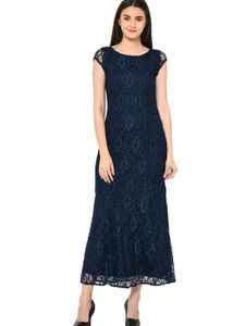 Elegant Navy Blue Lace Maxi Dress