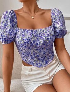 Floral Puff Sleeve Crop Top