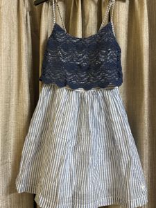 Blue Crochet Striped Dress